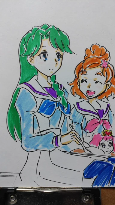 #ゴープリ10周年なので海藤みなみさん3733枚描いてお祝い(67,68)出勤前らくがき。#カレーの日 みなみさんでカレーと言えばドリスタの会食シーン。 