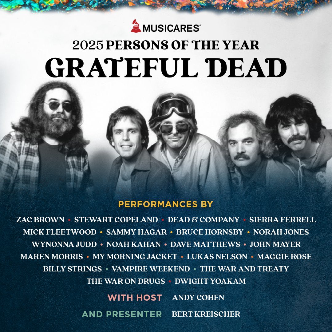 concertleaks's tweet photo. Dead &amp; Company, Noah Kahan, Vampire Weekend, Billy Strings, Mick Fleetwood, John Mayer and many more will be performing at the MusiCares Persons of the Year event in Los Angeles! 

The event will honor The Grateful Dead, and be hosted by Andy Cohen. https://t.co/MagUNHh4MA