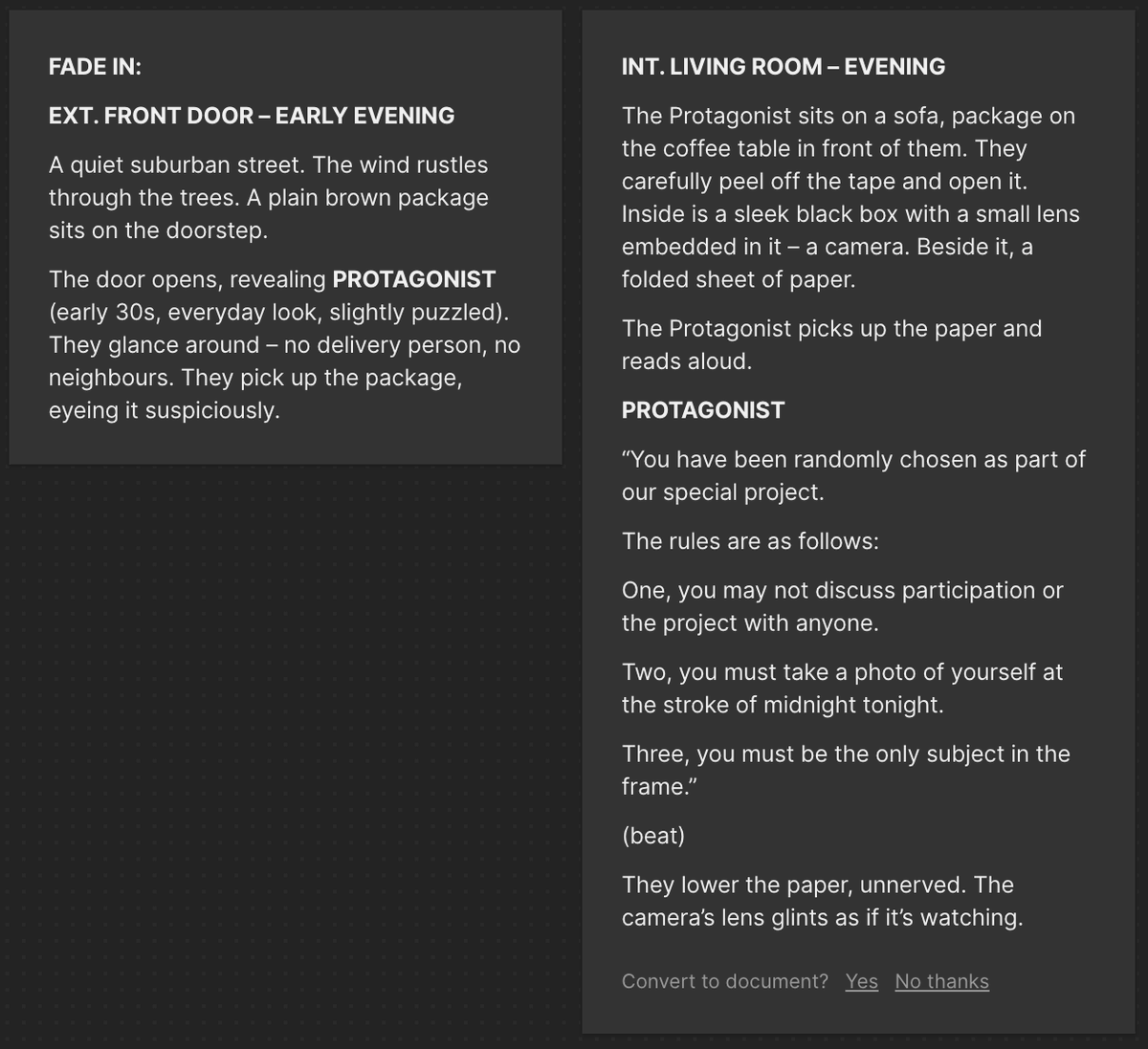 Working on a first draft for my short story 'Midnight Capture'.

Now what do you think it's gonna be about?