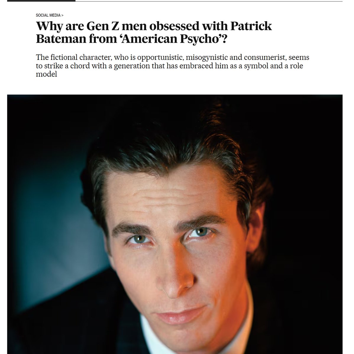 yourfriendSOMMI's tweet image. ❤️💛💚💙

If you're over 35 years old, then you probably should probably understand what Generation Z kids are like.

This helps you get an idea of understanding certain Meme Coins in the MemeCoin SuperCycle.

Kids aged 13-25 are very much into:

🔪 American Psycho (Serial Killer…