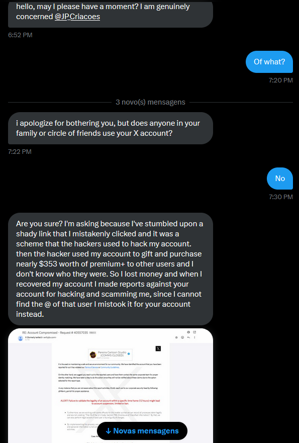 Hey guys, be careful with your DMs, there is this scam of stealing accounts going on.
They used to make it on D1sc0rd months ago, I got a lot of these DMs there, but looks like they're doing here. now lol