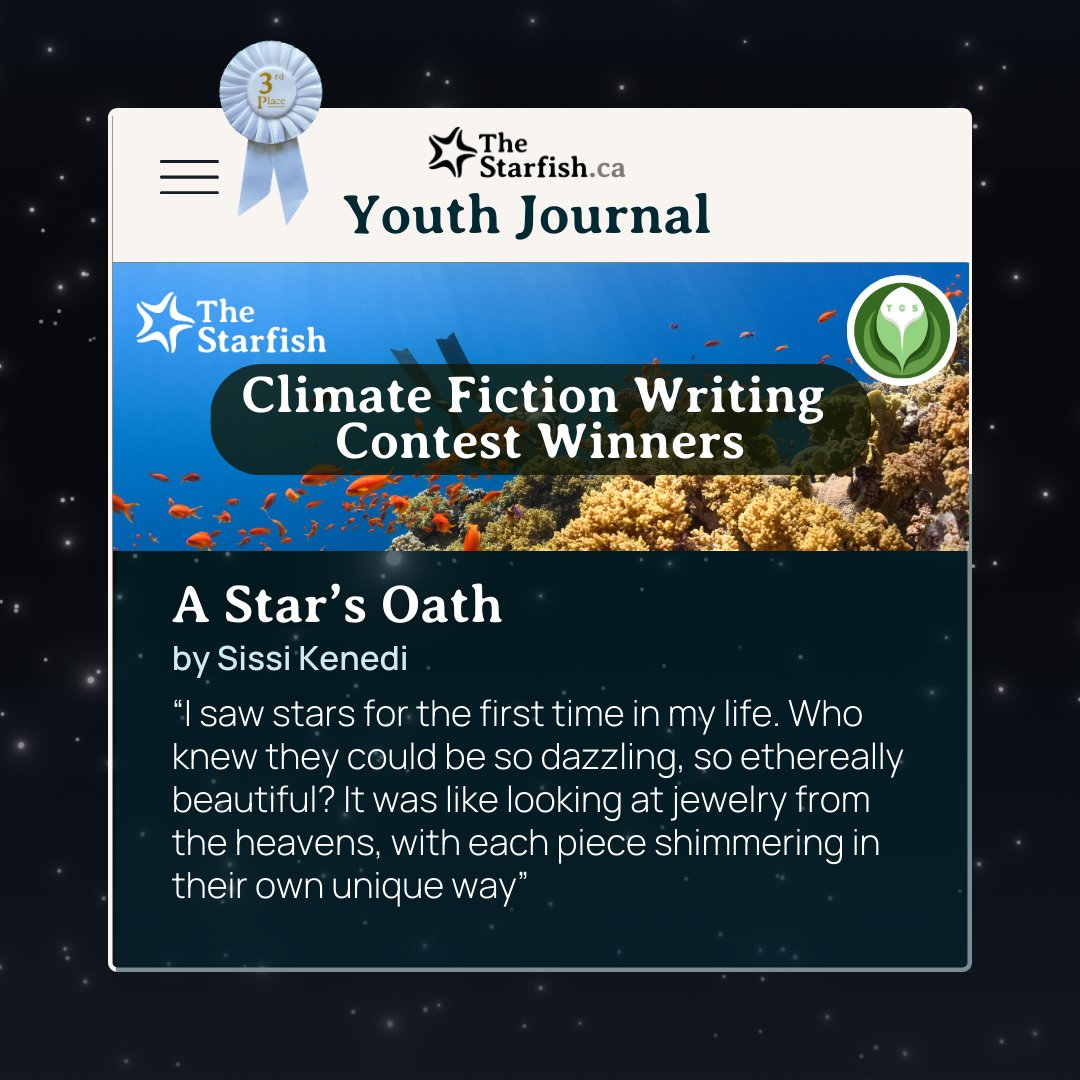 🌊✨ The Senior Division winners of The Green Society x The Starfish Climate Fiction Writing Contest are live!

From hidden coral reefs 🐠 to reflections on Mother Earth 🌿, these writers are transforming environmental storytelling.

📖 Read now: thestarfish.ca/journal
