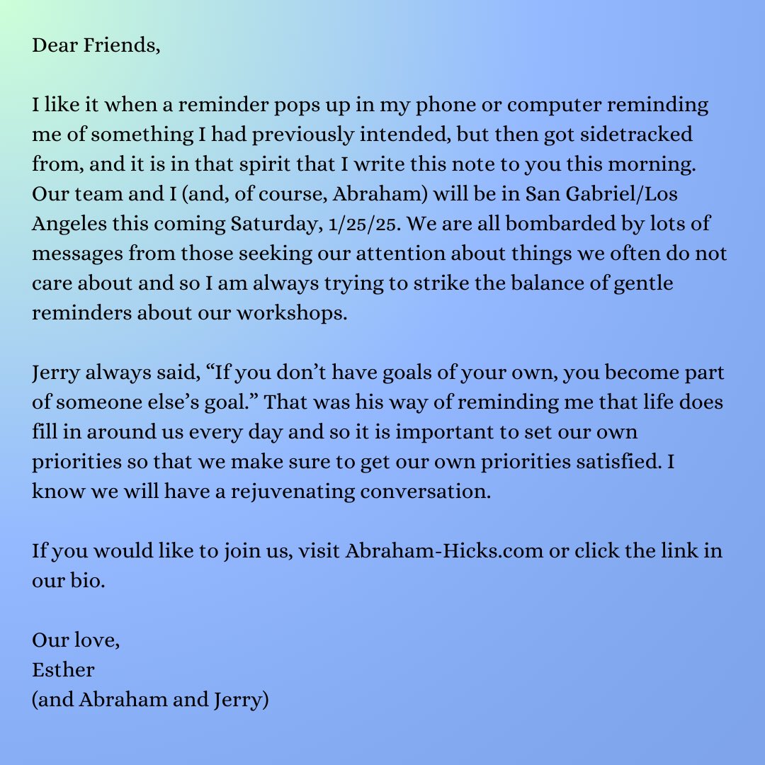 Dear Friends,
I like it when….abraham-hicks.com/abraham-worksh…