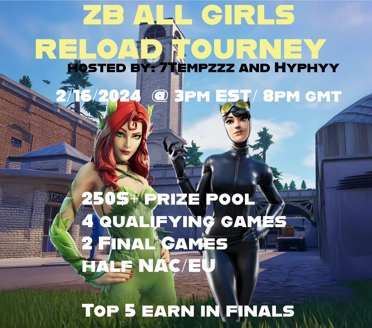 ZB ALL GIRLS DUO TOURNAMENT hosted by <a href="/StekTempzzz97/">Tempzzz x stekla</a> and I!

to be considered to play you must:
✅ Follow both :<a href="/StekTempzzz97/">Tempzzz x stekla</a> and @hyphyytv 
✅tag your full team
Like❤️ and Retweet 🔄

willingly to do 2 lobbies 🙈

💰looking for sponsors to add to prize pool🤑