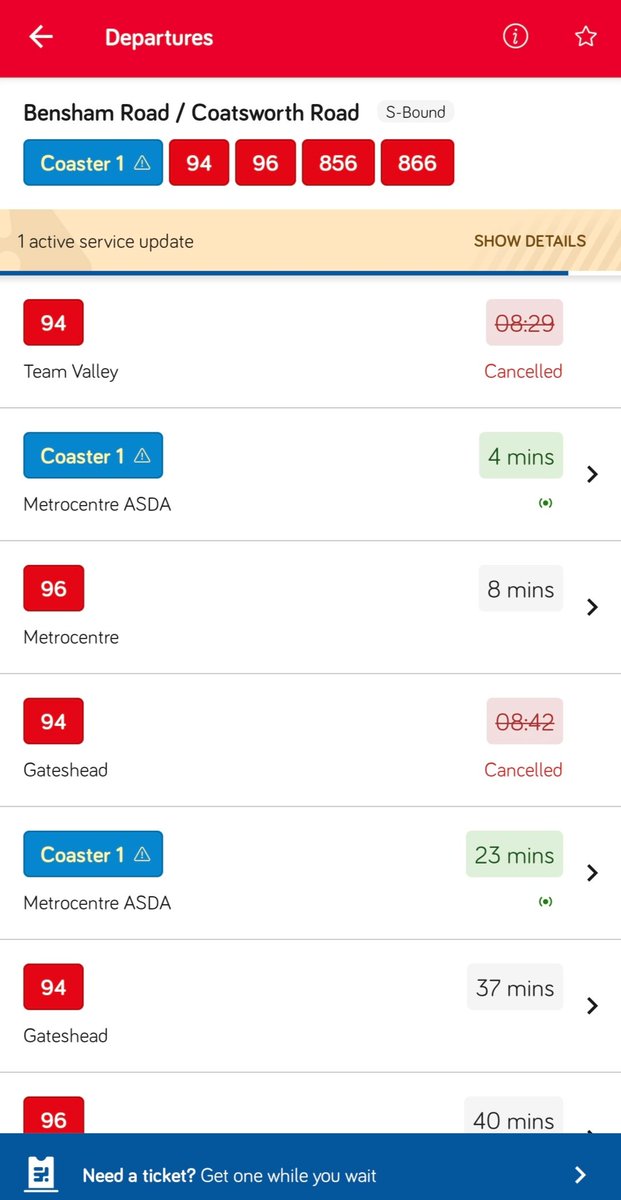 chrisoliver1990's tweet photo. @gonortheast what is going on with the 94 service? Between 8am and 9am, three busses due. First one "Bus Full", drives past. The next two, cancelled. It's often a single decker and full during rush hour. There was no way to get to work for 9am. Why cancelling rush hour services?! https://t.co/WR1QyzZEGg