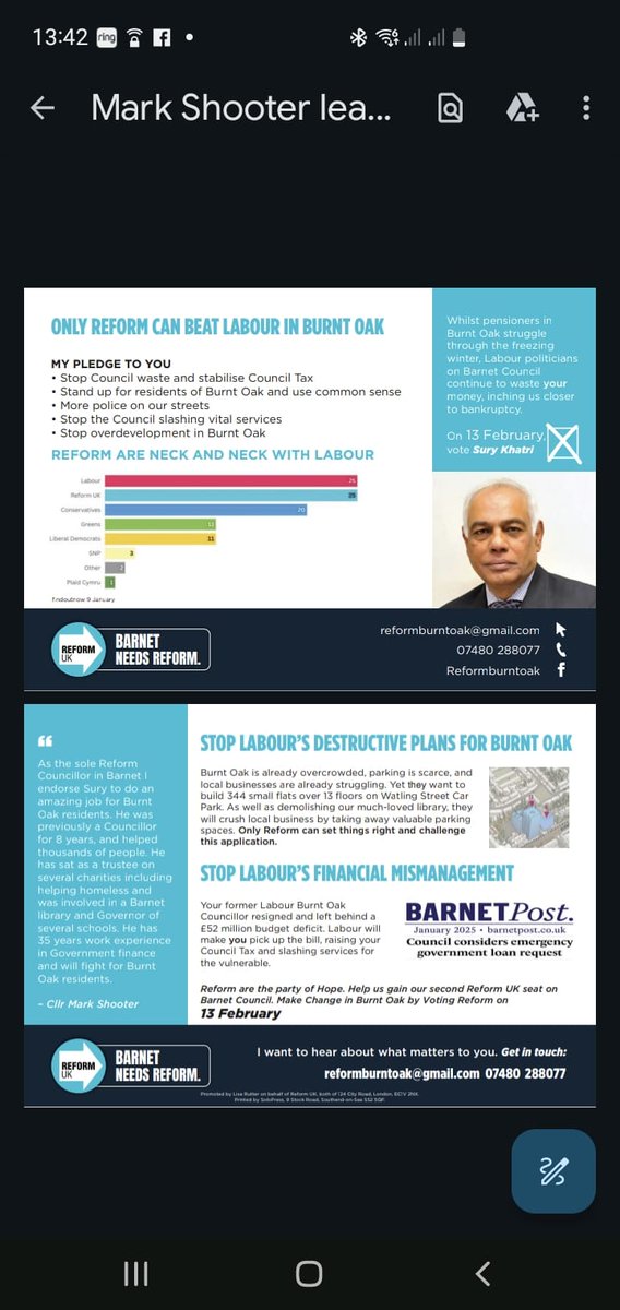 RUKBroxbourne's tweet photo. Only Reform can beat Labour in Burnt Oak. Sury Khatri is the right man for the job #ReformBarnet #BurntOak #BurntOakNeedsReform https://t.co/4owrYrB50V