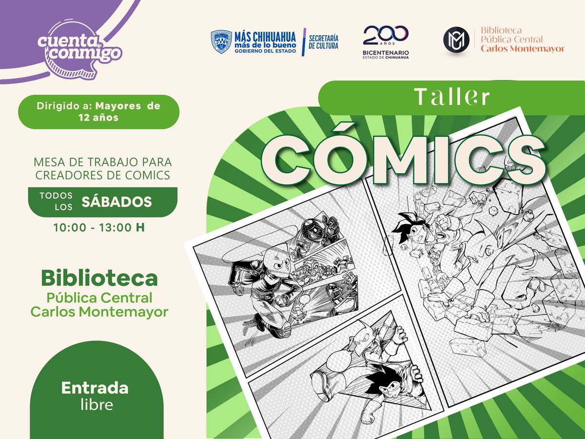 SaetaEstudio's tweet photo. ¡Inicia el año preparando tu propio cómic! Acompáñanos en nuestra Mesa de Trabajo para Creadores de Cómics. Todos los sábados del año, de 10 AM a 1 PM en la Biblioteca Pública Central "Carlos Montemayor" en Chihuahua, México. Nos vemos ahí. https://t.co/OHl1bmDtkF
