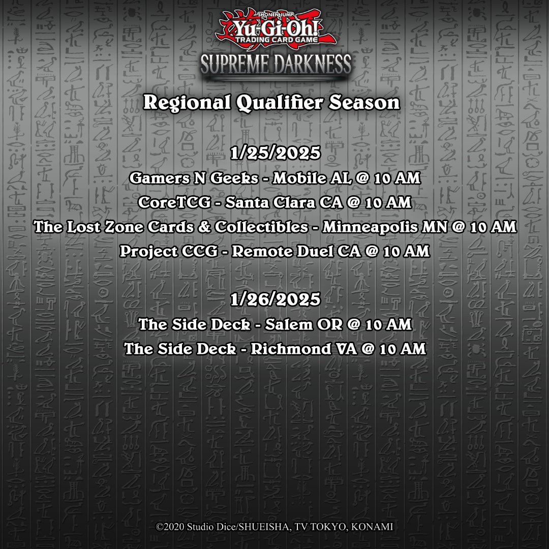 The WCQ Regional Qualifiers for Supreme Darkness are happening this  weekend! Join a competitive tournament where Duelists compete for exclusive  prizes and earn invites to the 2025 World Championship Qualifier of their