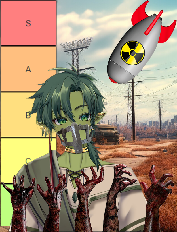 GoblinJaeVT's tweet photo. Calling all mutuals and Vtubers! I am doing a Vtuber apocalypse tier list for my front page day! Post your pics and a lil character lore tidbit! And I will explain what apocalypses YOU would best survive in! https://t.co/o2HlhxXPWR