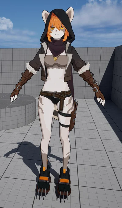 I made a 3d model of my Raccoon thief girl OC, I'm interested to hear what you think! Third image is her 2d art. 