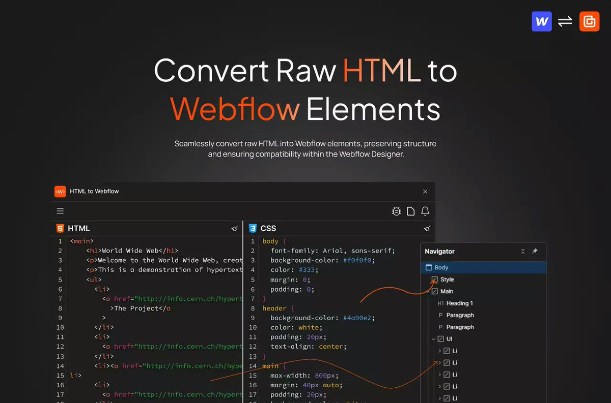 NoCodeSupplyCo's tweet photo. New Utility in Tools → HTMLtoflow Webflow App

https://t.co/mwSXMCUFJq

Created by @creoglyph https://t.co/bYrjDaUExN