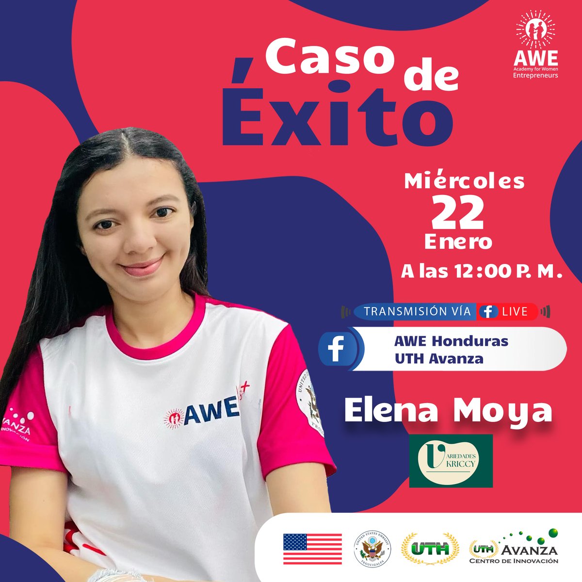 AweHonduras's tweet photo. 🌟 ¡No te pierdas el Facebook Live de Elena Moya ! 🌟 Variedades Kriccy
📅 ¿Estás listo para inspirarte? Elena compartirá con nosotros su historia de emprendimiento, donde el éxito estuvo a un paso, pero los aprendizajes fueron aún más valiosos.
Miércoles 22 de Enero  12:00. PM https://t.co/zyKR9TfBab