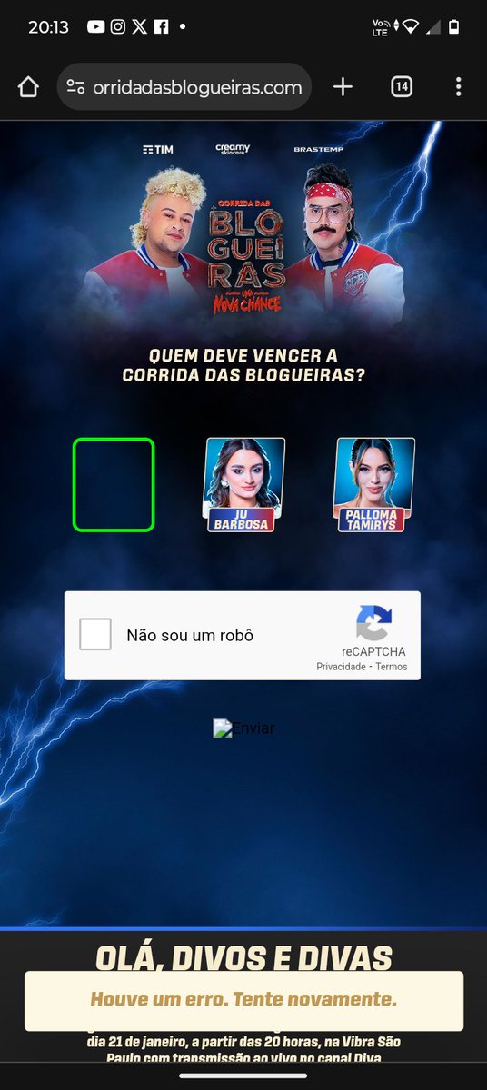 Tá dando erro essa merda aí que ódio #CorridaDasBlogueiras #dacoebom