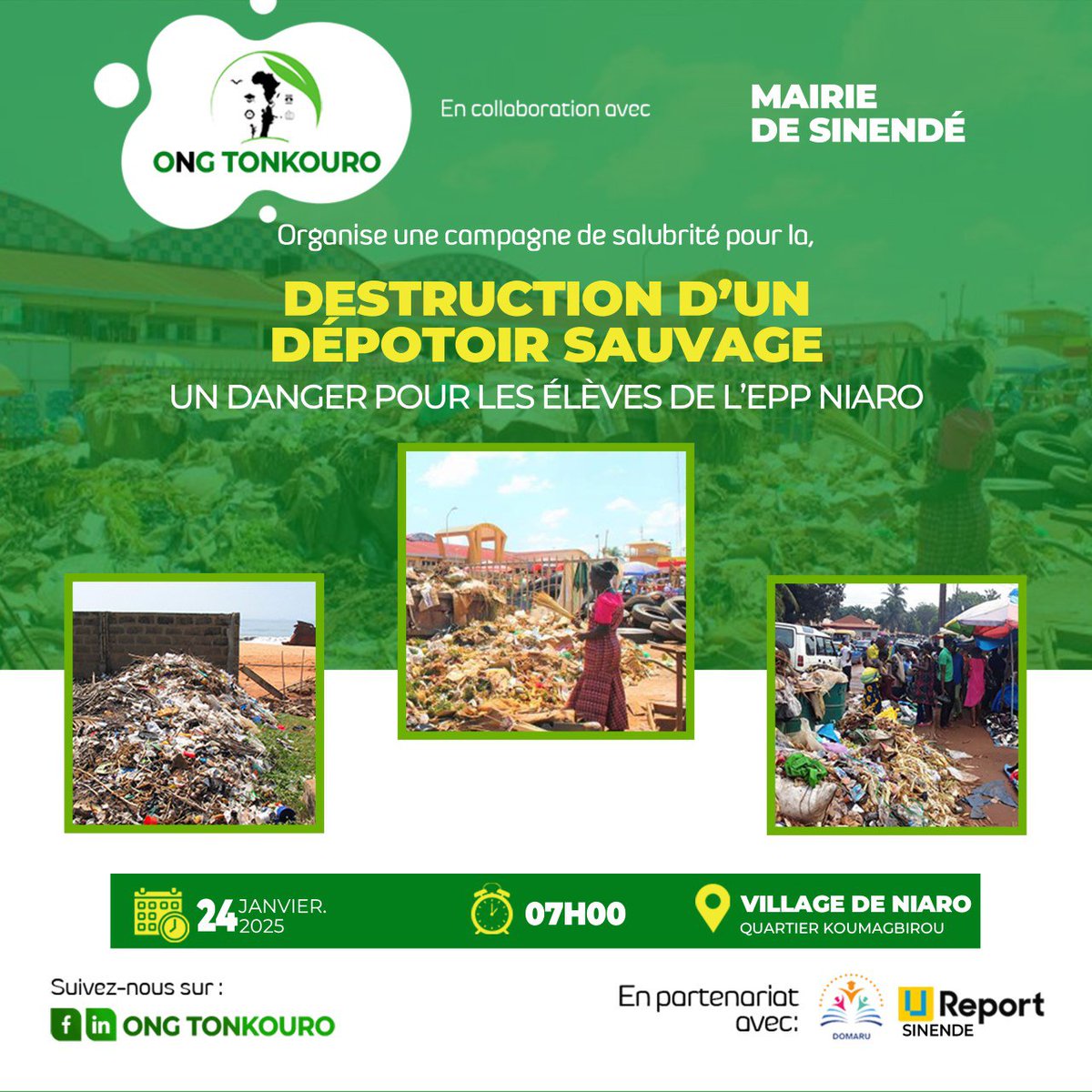 charaf_yarou's tweet photo. L'#ONGTonkouro,en partenariat avec la Mairie de #Sinendé, organise une campagne de salubrité pour la destruction d’un dépotoir sauvage représentant un danger pour les élèves de l'École Primaire Publique #EPP de #Niaro (commune de Sinendé, Nord-Bénin🇧🇯). (1)@UNICEF_Benin @UNBenin https://t.co/8d6o2sXnCY