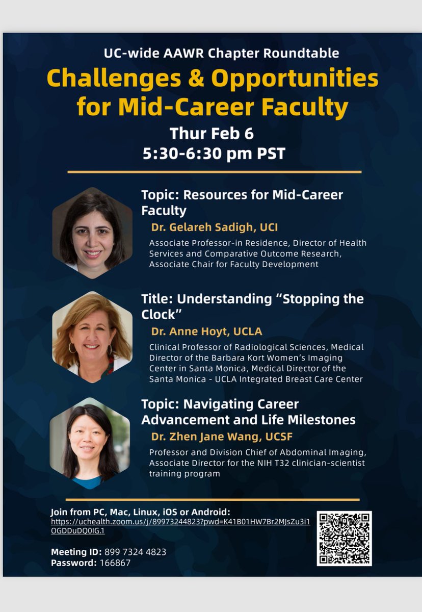 Please note NEW DATE for the UC-wide AAWR Roundtable for Mid- Career Faculty. This will now take place on Thursday, February 6th from 5:30– 6:30 PM.