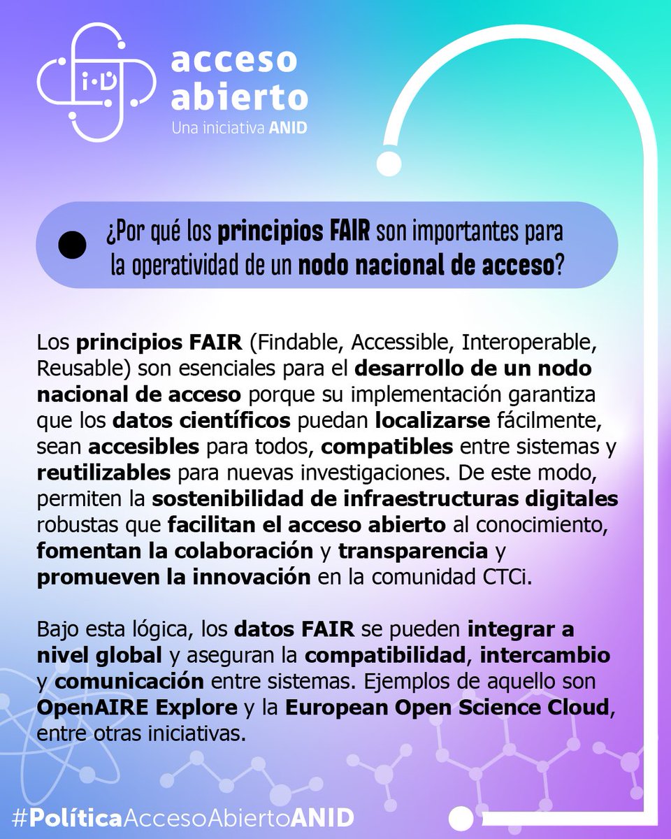 ✅ Conoce la relevancia de los #PrincipiosFAIR en el desarrollo de un nodo nacional de acceso.

#OpenScience #OpenAccess #FAIRData #FAIRPrinciples
#InfraestructurasAbiertas