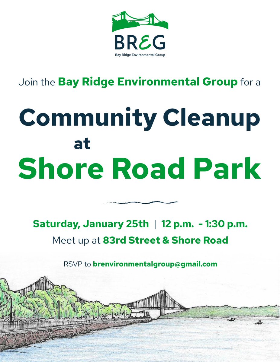 Join us weekend as we get together to clean up one of our community's most popular parks!! 
Saturday January 25th, 12pm
Meet us at 83rd street and Shore Road at 12pm.
We'll bring the supplies!

#BayRidge