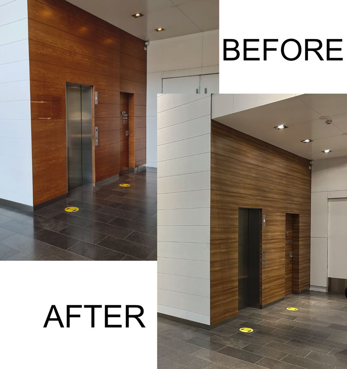 astech83's tweet image. Before and after of this office lift using LX Benif vinyl. 

#InnovativeWraps #ArchitecturalDesign #InteriorDesign #LXBenifVinyl