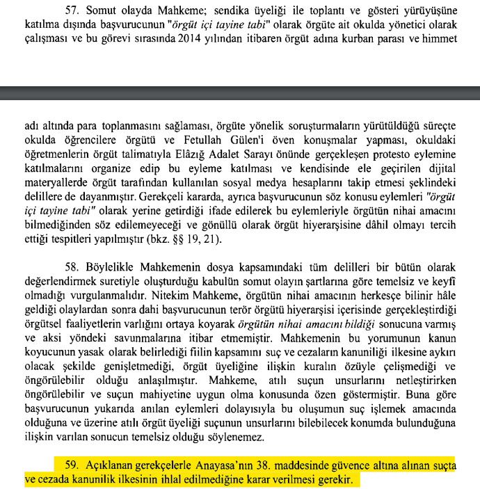 AYM HUKUKSUZLUĞA TAM GAZ DEVAM EDİYOR!

✅Yalçınkaya kararını ısrarla görmezden gelen AYM;
 📌Sendika üyesi olduğu,
 📌Toplantı ve gösteri yürüyüşüne katıldığı,
 📌Bir okulda yönetici olarak çalışan ve bu görevi sırasında 2014 yılından itibaren kurban parası ve himmet adı altında