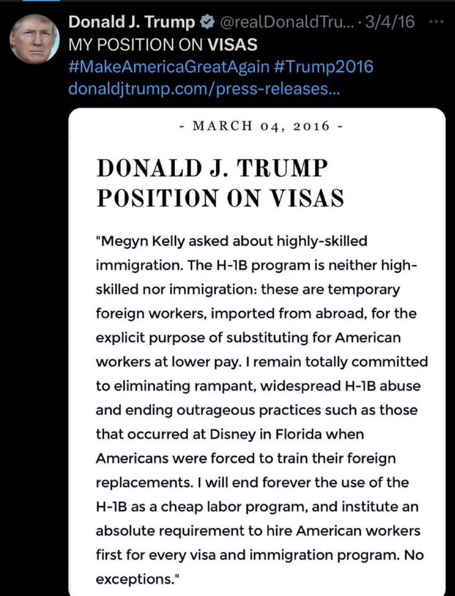 Christo12919382's tweet photo. @Acyn But you wanted to eliminate H-1B visas in your first term! https://t.co/IlxaURWYgO