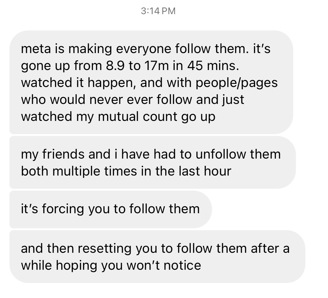 uh so apparently meta is following POTUS &amp; VP accounts on random peoples accounts and not letting them unfollow?