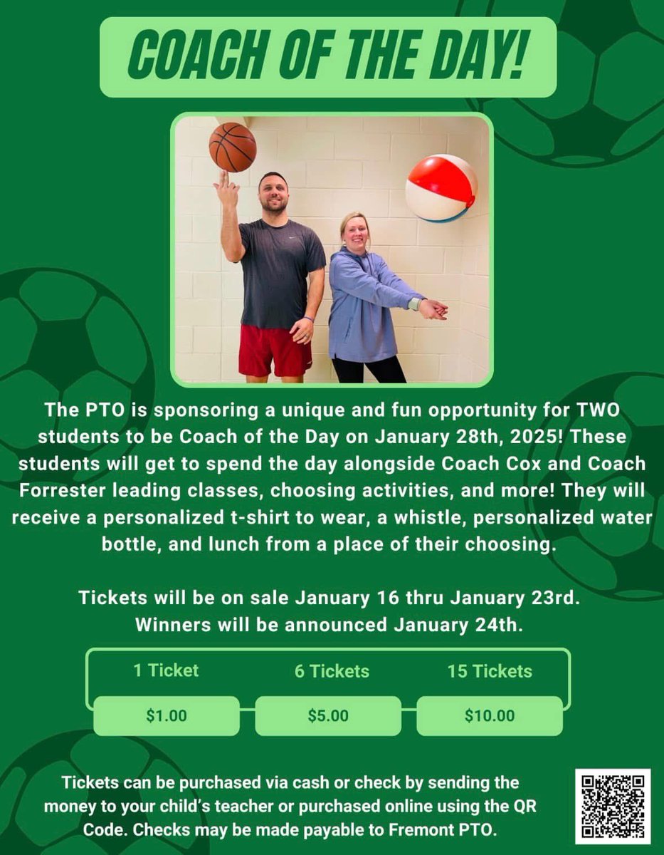 CoachCoxPE's tweet photo. 🏀Coach Of The Day⚾️

This year our PTO is raffling off tickets for two students to be coach of the day! This is such a cool fundraiser and opportunity for our students! 

#PhysEd #PE #PEGeeks #education https://t.co/pV8S5tUCFT