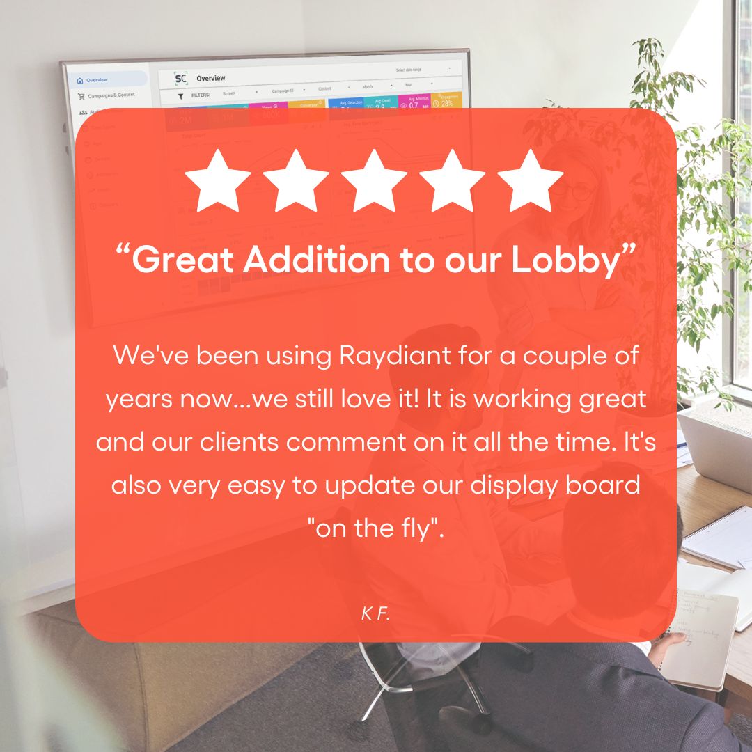 Read about why our customers love us! 😍 Click the link below to learn more about how our clients use Raydiant in their day-to-day operations 👀

lnkd.in/gGpzE3_j