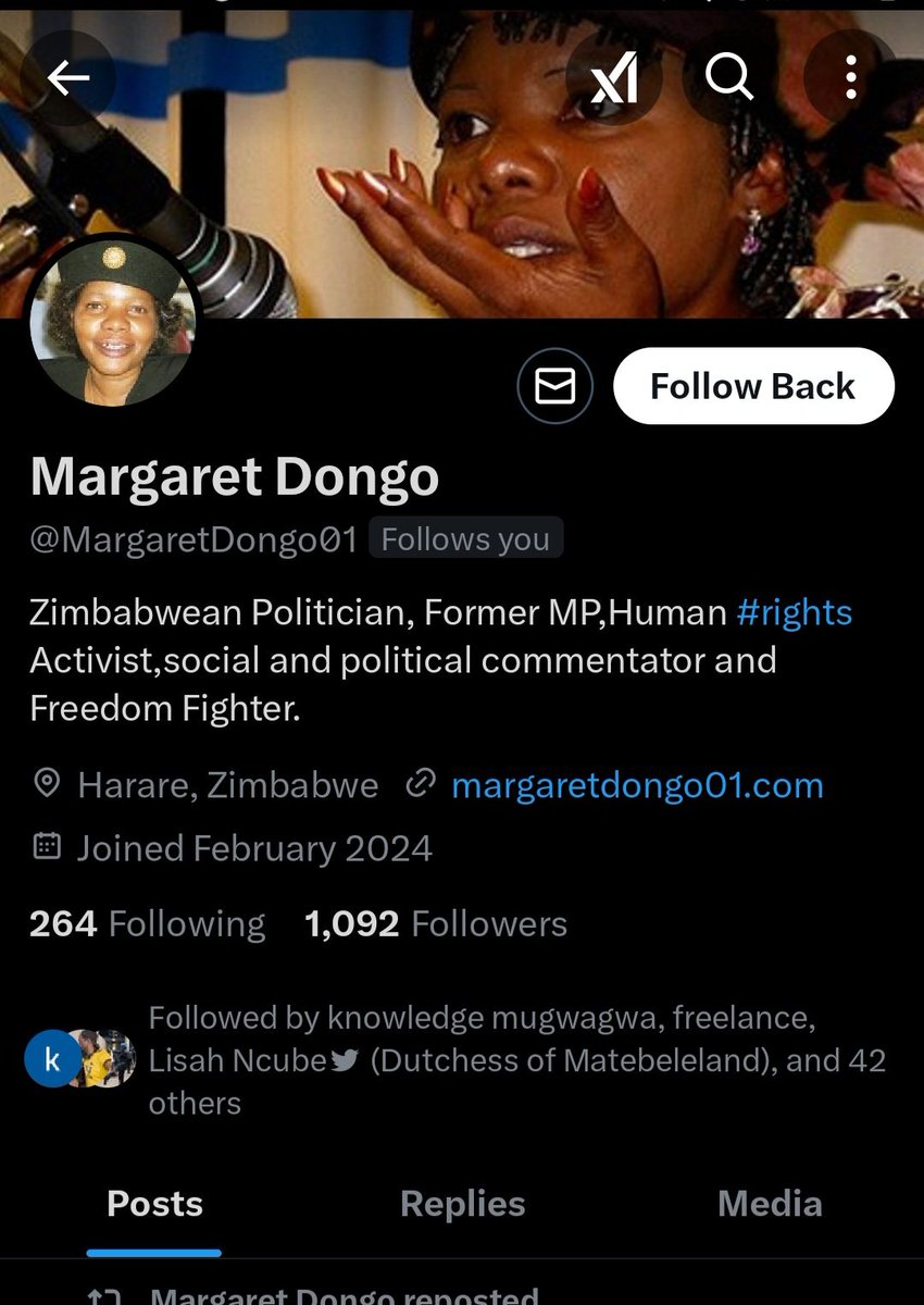 Dear all Concerned X Users

REF: Margaret Dongo X Account

I am writing to let you know that the account under the name @MargaretDongo01 does not belong to Cde Margaret Dongo whose pictures and name are being abused on that account.

Please note that any of the views shared under