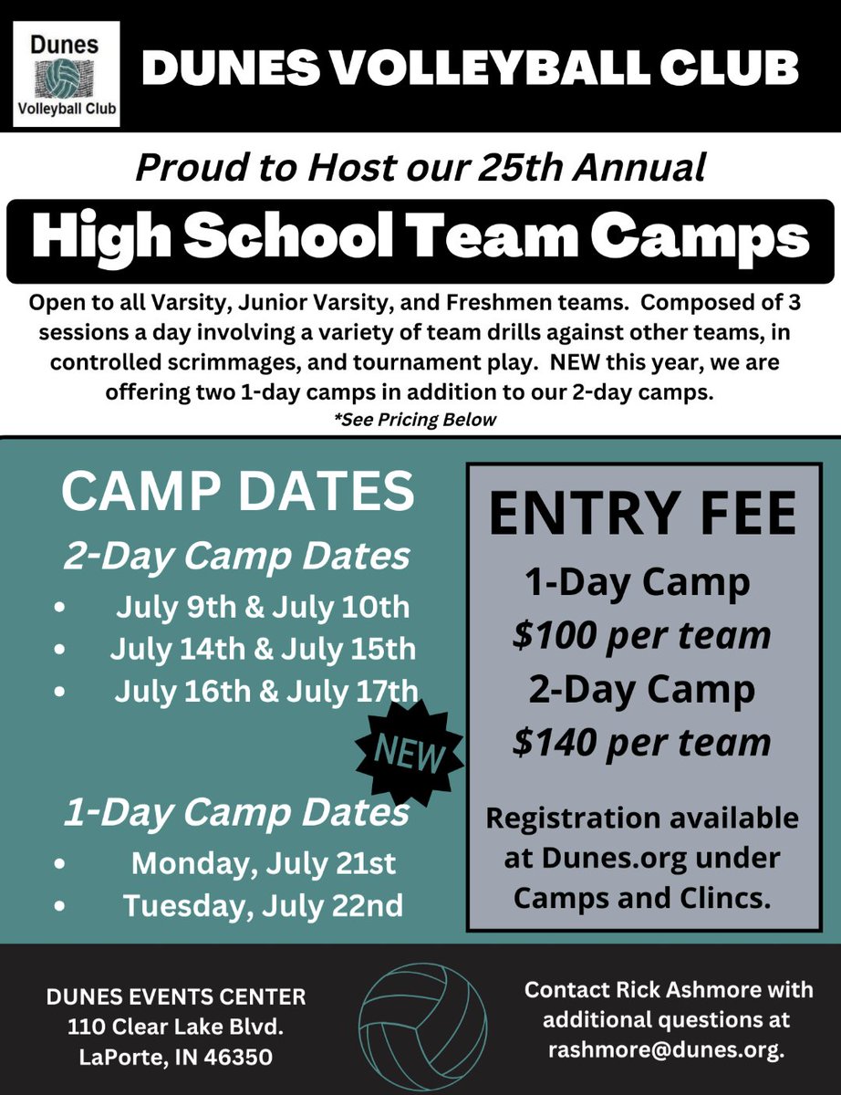 dunes132's tweet photo. 2025 Dunes High School Team Camp  Registration accepted .
https://t.co/RAvaNnf8F2 https://t.co/cV7sag3Vkm