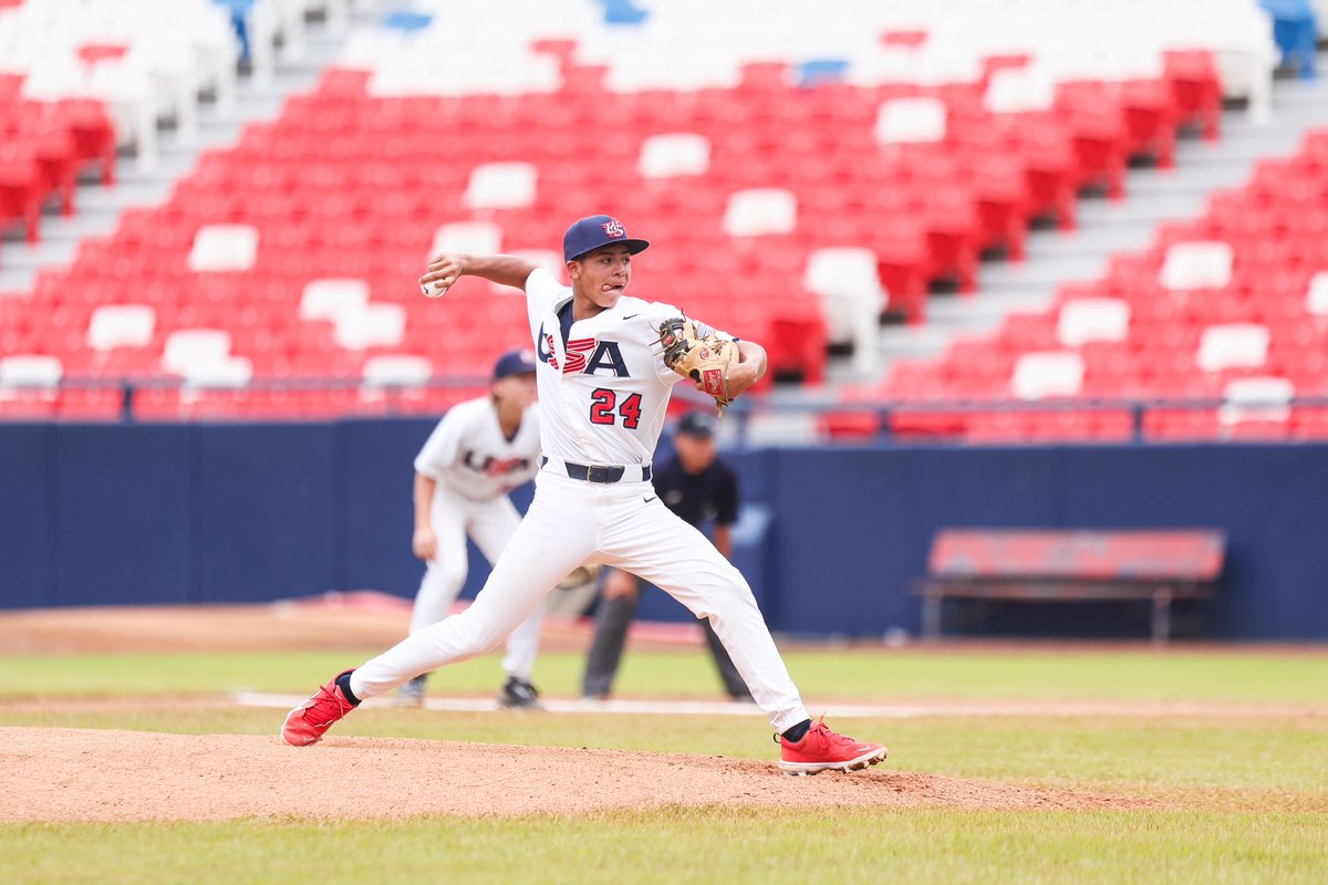 USABaseEvents's tweet photo. The future’s looking bright for Carlo Rivero 💫

The two-time Futures Invitational participant’s MVP performance led the 12U National Team to the 2024 World Cup Qualifier title🏆:

•.478 batting average
•14 RBIs (Tournament-leading)
•2-0 record on the bump
•0.00 ERA https://t.co/juvGwvn2qw