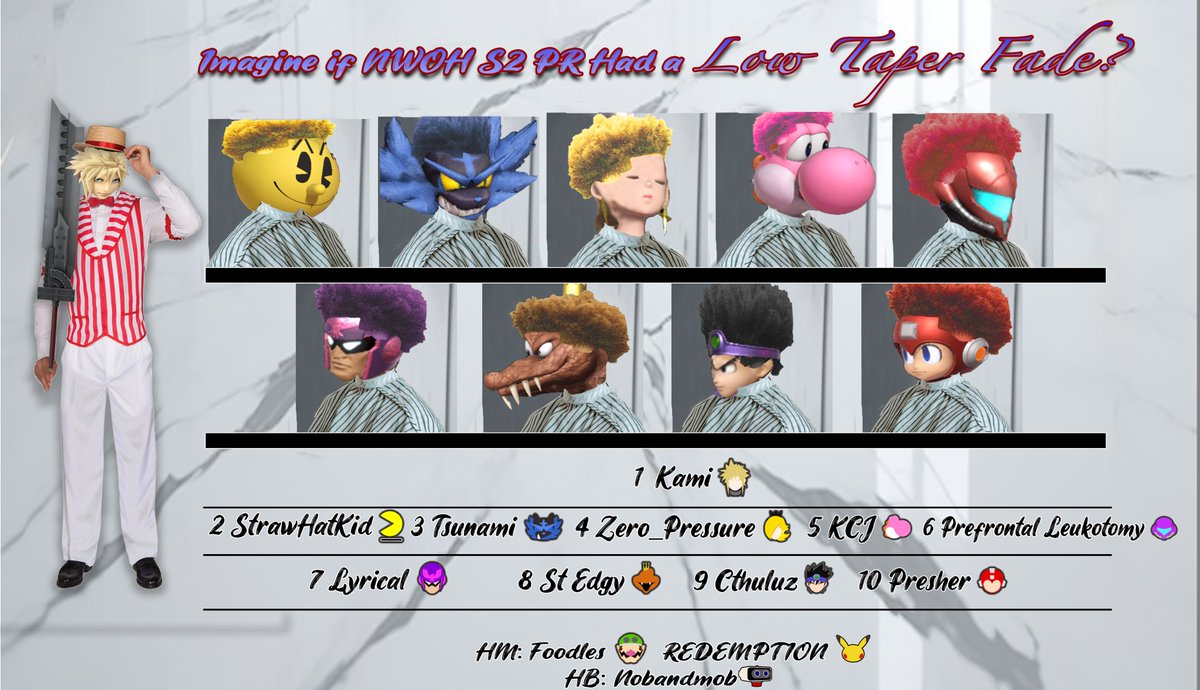 Here is your Semester 2, 2024 NWOH Smash Ultimate PR!!
A massive thank you to <a href="/TimeGear_/">TimeGear</a> for making this amazing LOW TAPER FADE themed graphic!
Congrats to everyone who made PR this season!