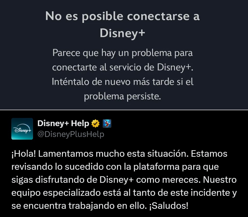 contactoriojaok's tweet photo. El servicio de streaming de Disney+ está totalmente caído. #DisneyPlus https://t.co/GvIVHyYS3d