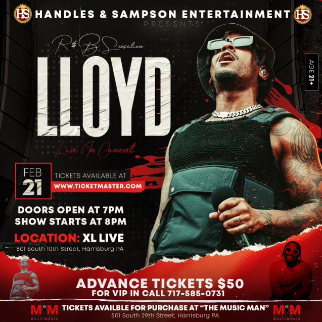 chrishandles's tweet photo. Beyond excited to bring one of my favorites singers @Lloyd_YG to @xlhbg Feb. 21st. Time to bring the grown and sexy back to Harrisburg! Let’s get it! #handlesandsampsonent #musicman #majorprep #bethechangeyouwanttosee #bigcityvibes https://t.co/hTwTOb04x5