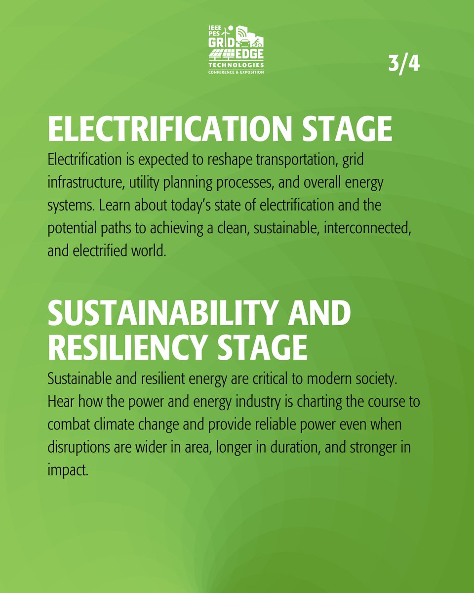 IEEEPESGridEdge's tweet image. Don’t miss out on tomorrow’s Technology Stages in the Expo Hall. 5 dedicated stages on the expo floor to dive deep into key topics with solution providers, utilities, municipalities, and more. Stop by and explore! pes-gridedge.pulse.ly/m7pl56te0h