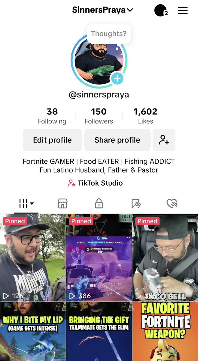 sinnerspraya's tweet photo. Your boy is on @tiktok_us 
Go hit me a follow for some Fortnite, Food and Fishing content. https://t.co/CHgapdKucd