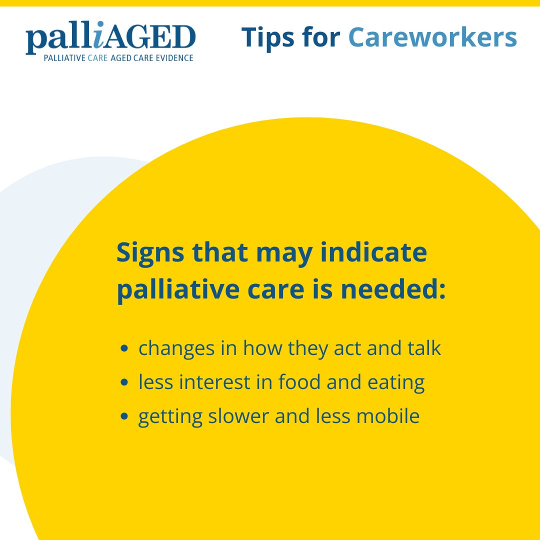 As a person's needs change, palliative care helps with care planning, declining health, dying, and bereavement.

Here we share common signs that may indicate things are changing and palliative care is needed.

For more tips: palliaged.com.au/Practice-Centr…