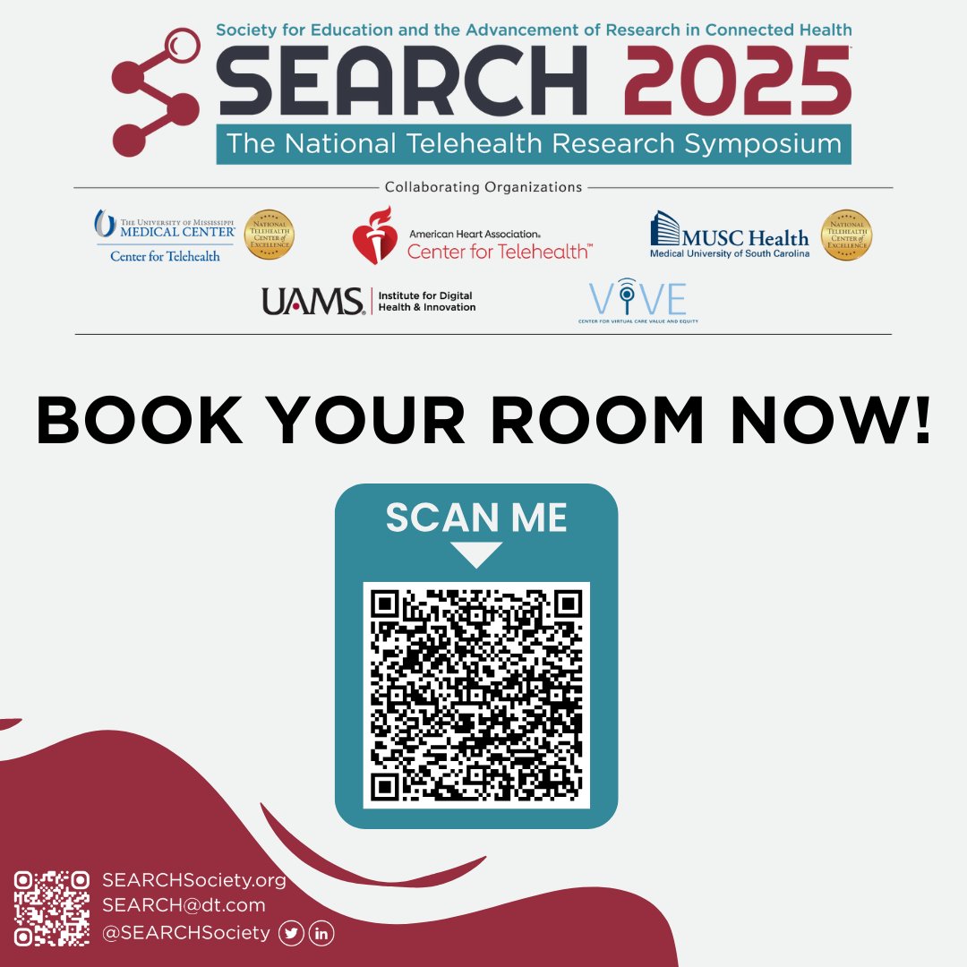🏨 Room block extended!
Join us at SEARCH 2025 (Feb 2-3) and stay at the Sheraton Grand LA for $239/night. Rate available through Jan 27.
Book now: book.passkey.com/event/50942833…
#SEARCH2025 #Telehealth