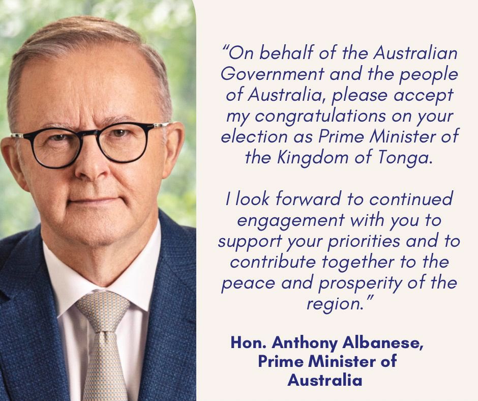 AustHCTonga's tweet image. Congratulations Honourable Dr ‘Aisake Eke, Prime Minister of the Kingdom of Tonga 🇹🇴