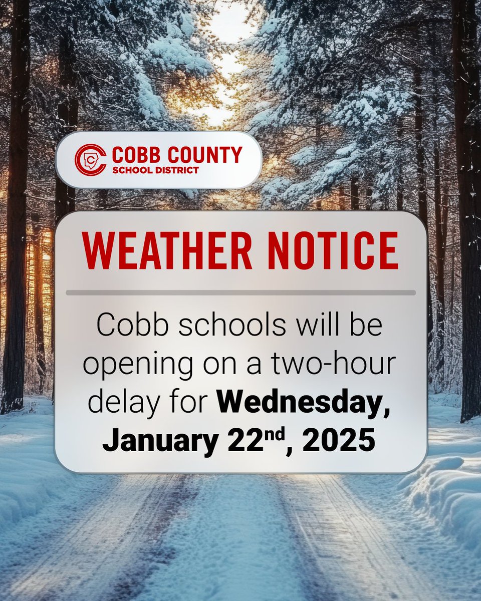 Throughout the day, our police, maintenance, and transportation departments have reviewed both road and facility conditions in Cobb. 

Also, in line with discussions with the National Weather Service Atlanta, Cobb Emergency Management, and Cobb Department of Transportation, we