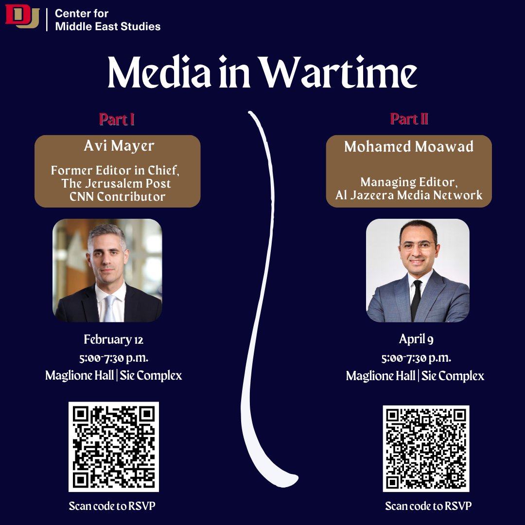 MiddleEastDU's tweet photo. Join us for two compelling conversations with prominent journalists @AviMayer and @moawady in our upcoming Media in Wartime Series.

Save your spot at both events today!

RSVP Part I: https://t.co/pWRUtz7Sox
RSVP Part II: https://t.co/9DLnVdSROG

@MichelineIshay @Abdraboh1980 https://t.co/c6dqTiQ5yD