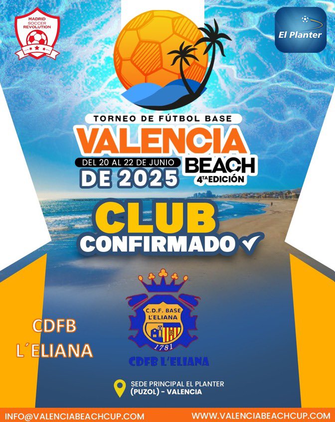 🎯𝐃𝐚𝐦𝐨𝐬 𝐥𝐚 𝐛𝐢𝐞𝐧𝐯𝐞𝐧𝐢𝐝𝐚 𝐚 <a href="/CDFBLAELIANA/">C.D.F.B.LA ELIANA</a> 
#𝐕𝐚𝐥𝐞𝐧𝐜𝐢𝐚𝐁𝐞𝐚𝐜𝐡 2025

👤¿Quieres ser el siguiente equipo? ⚽️Juega la Valencia Beach 2025 y financia el viaje con Rifa 🎟

🧒👧 Todas las Categorías Masculinas y Femeninas
➕ℹ️ 📲 +34 622 749 008

#valenciabeach