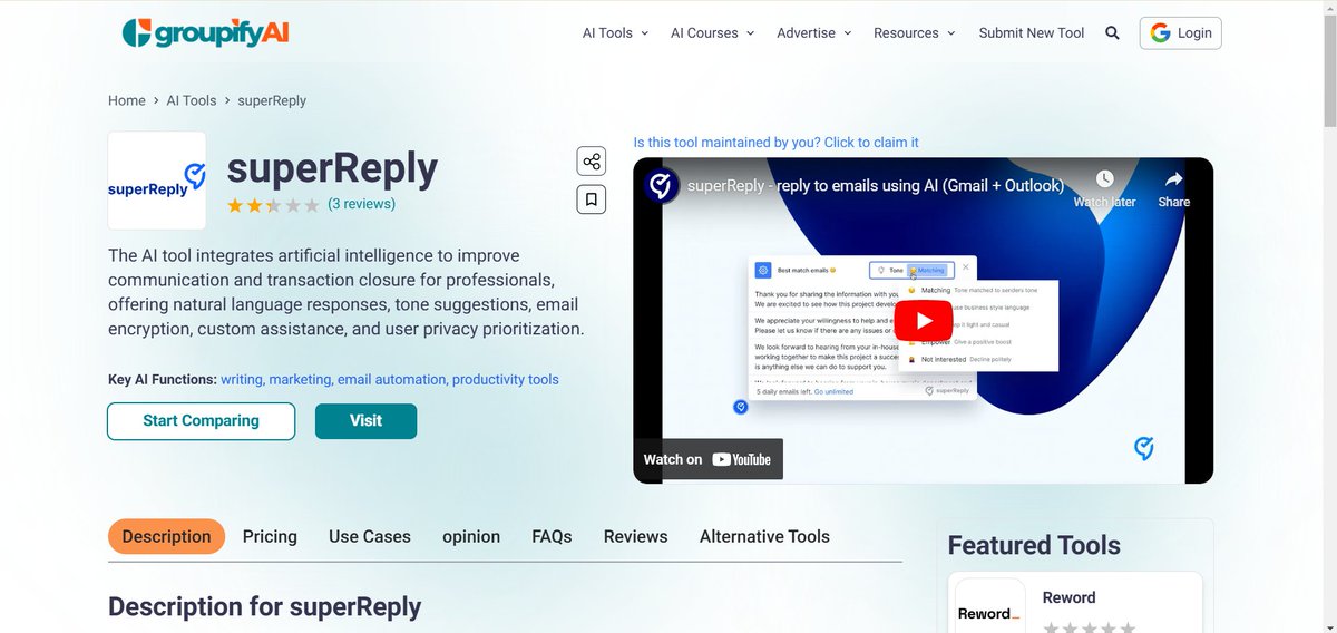 GroupifyAI's tweet image. SuperReply crafts professional, personalized email replies in seconds.
#AItools #ProductivityHack #EmailAssistant #GroupifyAI #AIProductivityTools