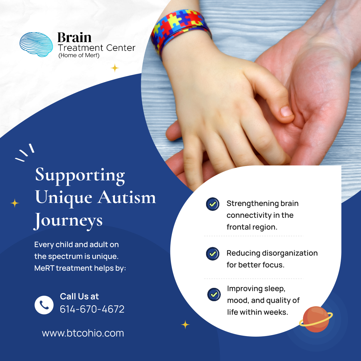 brain_tmc's tweet image. No two autism journeys are alike. Our MeRT treatment process supports unique personalities by strengthening brain connectivity for better focus, mood, and sleep. Notice meaningful improvements in the first week. Call us today to learn more. 

#MainevilleOH #AutismCare