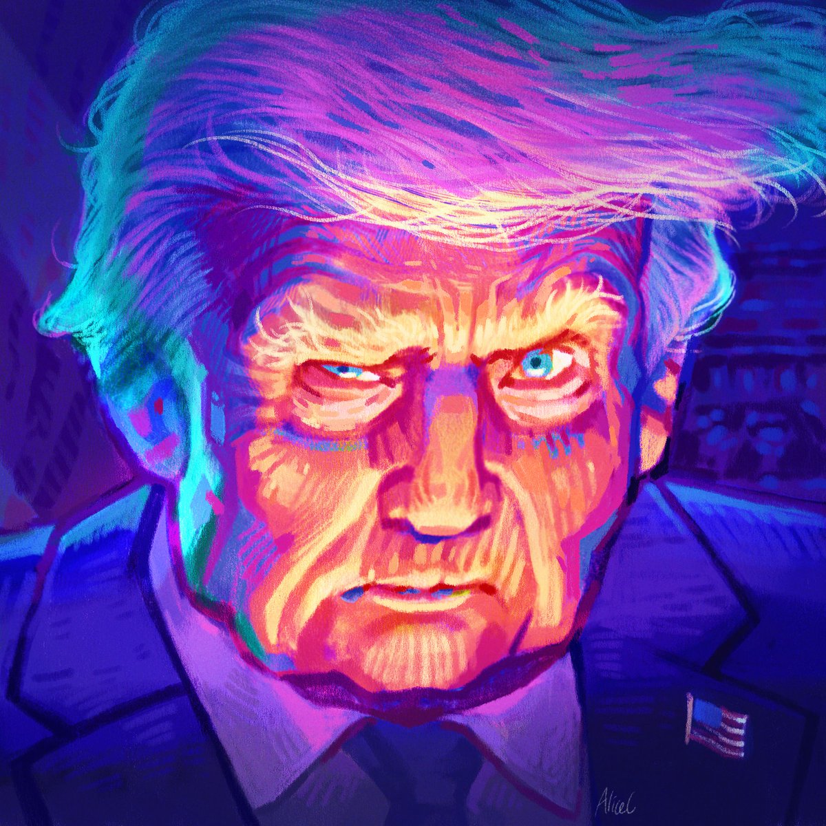 AliceChenArt's tweet photo. Lol, Trump's new portrait is giving me serious villain vibes, so funny I had to draw
#caricature https://t.co/uE6iSdUmab