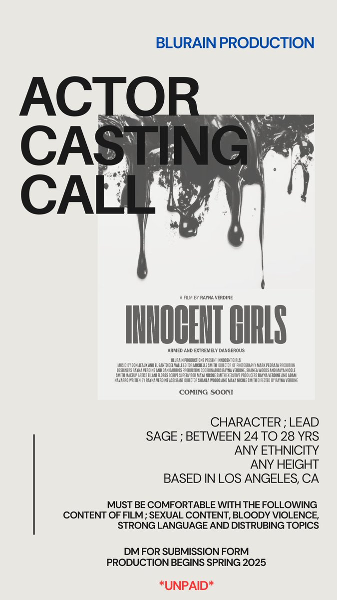 DJay_Swizzle's tweet photo. #castingcall 
In need of lead characters for the short film, Innocent Girls. If interested, you should, please fill out the form: https://t.co/a5zmMAMMdP https://t.co/eaOvNLYEz1