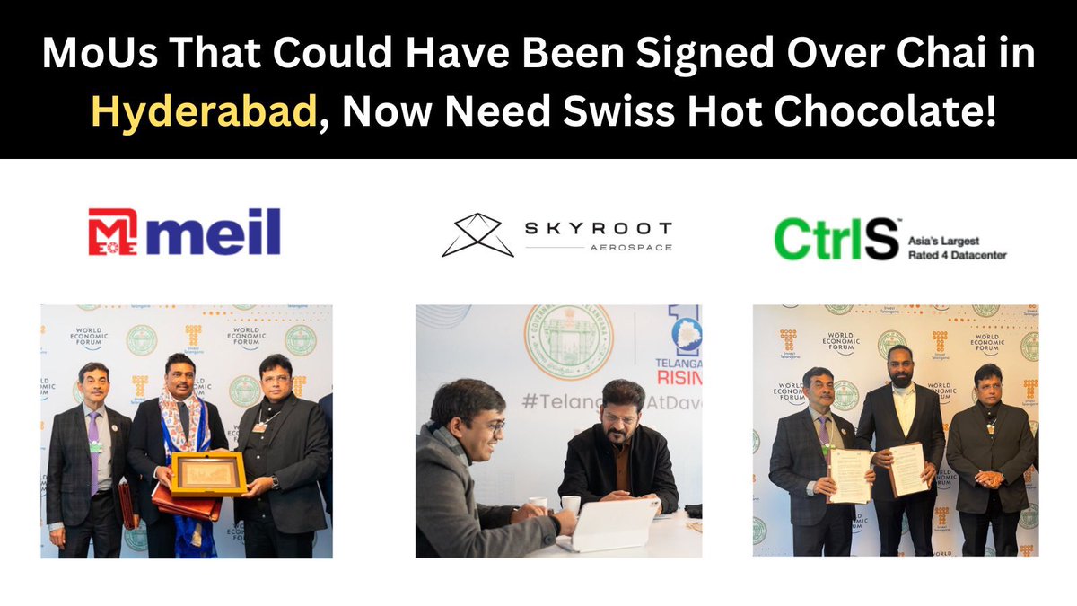 KTRBRS's tweet image. What is “innovative thinking” ?

Making Hyderabad based companies travel all the way, thousands of miles to Davos, Switzerland and announce them as investments ! 😂

Elect a clown, expect a circus 

#CongressFailedTelangana