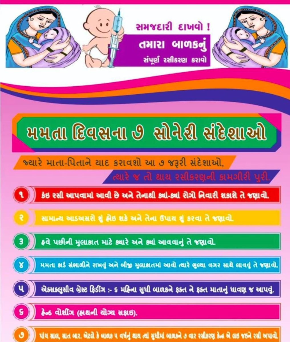 IecArvalli's tweet photo. મમતા દિવસના સોનેરી સંદેશાઓ :-
જયારે માતા-પિતાને યાદ કરાવશો આ જરૂરી સંદેશાઓ ત્યારે જ તો થાય રસીકરણની કામગીરી પુરી.
બાળક ૫ વર્ષનું થાય ત્યાં સુધીમાં બાળકને રસીકરણ કેન્દ્ર એ લઈ જઈને નિયત #રસી અપાવો.
વધુ માહિતી અર્થે આરોગ્ય કેન્દ્રનો સંપર્ક કરવો.
#Keymsg
#mamtaday
@CollectorArv https://t.co/uMLhnIoEUj