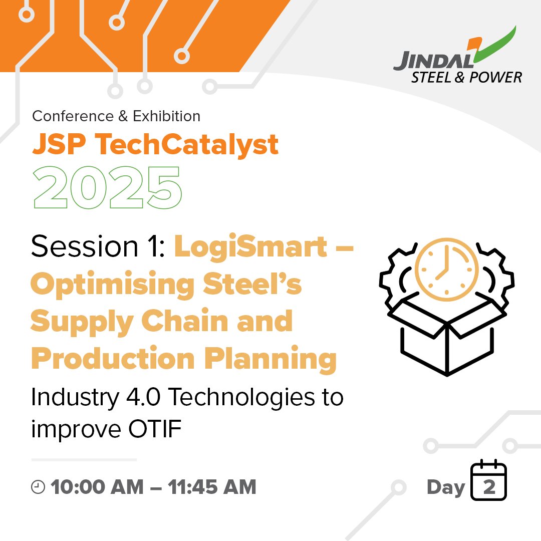 JindalSteel_In's tweet photo. Cutting costs and enhancing sustainability, AI-centric innovations are driving a new era of steelmaking. At #JSPTechCatalyst, step into the future of logistics and digital integration with the #SteelOfIndia. https://t.co/vOpCXKh0pI