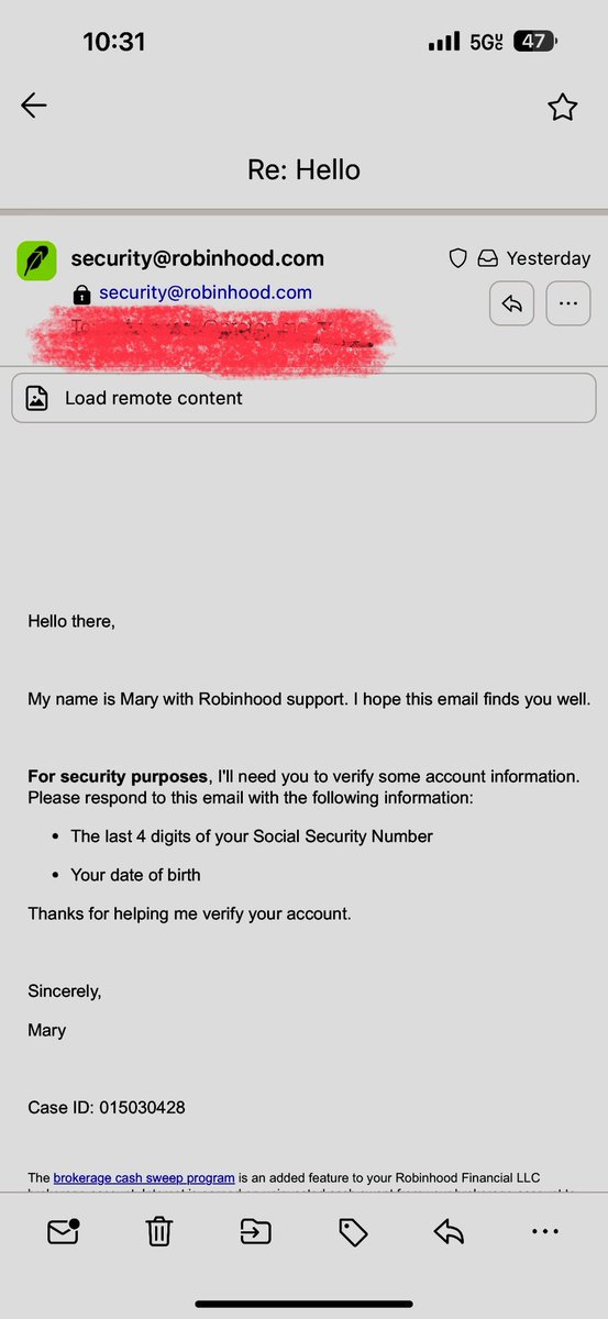 TheCodeDuh's tweet photo. @RobinhoodApp is this you guys? I lost access to my account and no 3rd party verification? Just an email? https://t.co/LxRQIWrVkJ