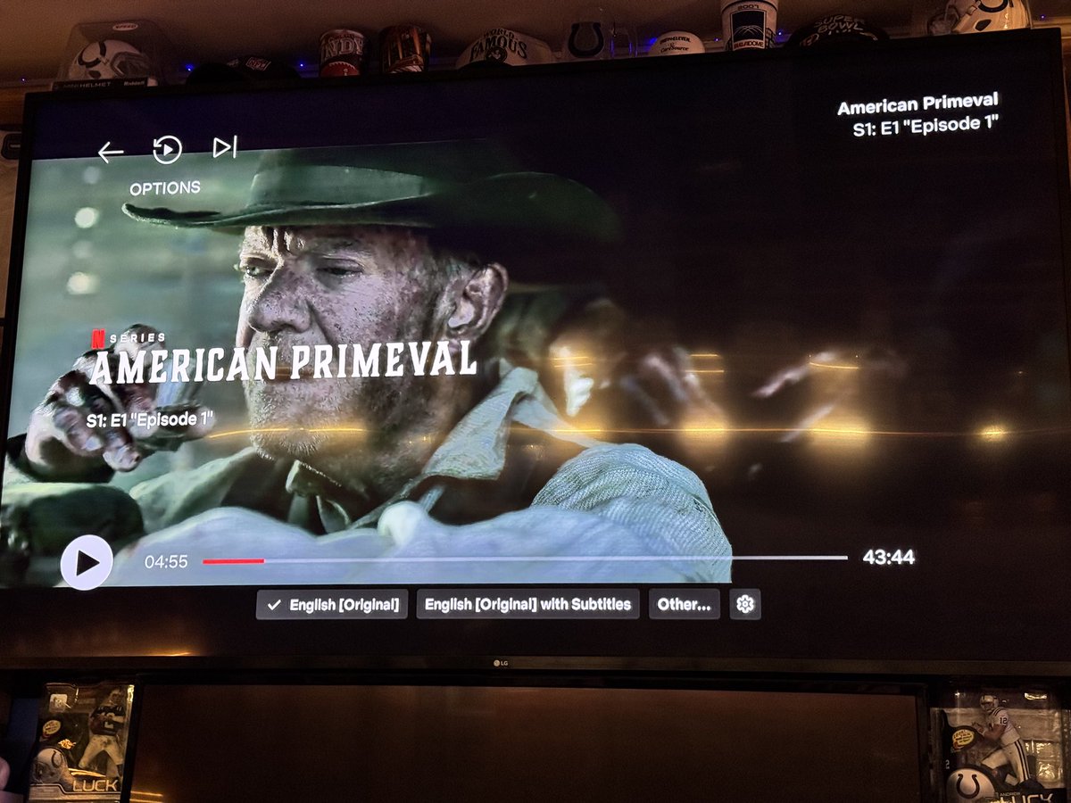 RickStevens63's tweet photo. Me & #TheBossOfMe are down in the ColtsCave watching American Primevil on @Netflix when this guy pops up on the screen! Well hello there Boss Man! @JimIrsay https://t.co/7iLSFCbc1H